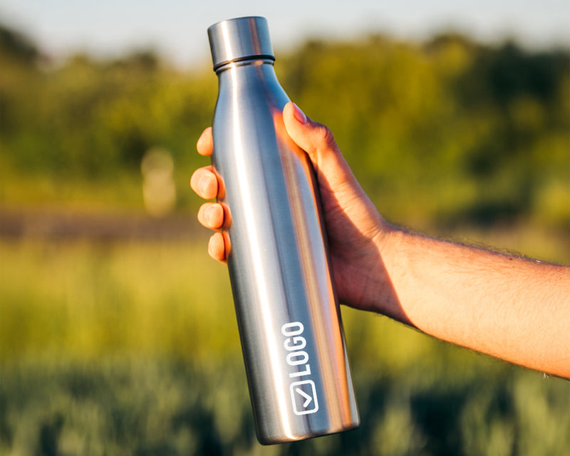 Edelstahl Sport-Trinkflasche mit eingraviertem Firmenlogo