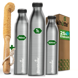 Premium Edelstahl Sport Trinkflasche isoliert mit [GRATIS Naturborsten - Bürste]