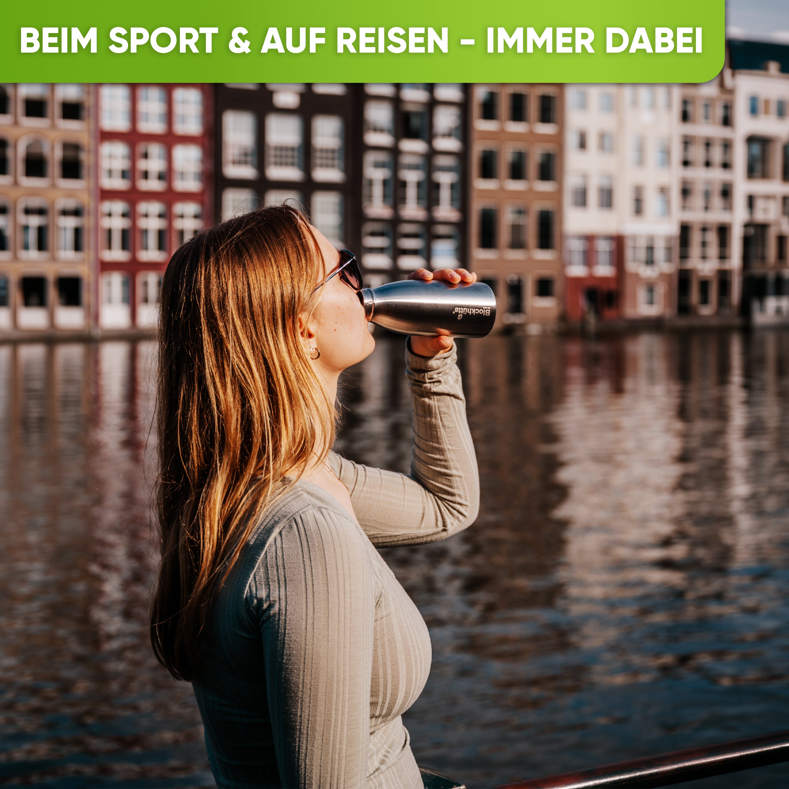 Premium Edelstahl Sport Trinkflasche isoliert mit [GRATIS Naturborsten - Bürste]