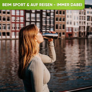 Premium Edelstahl Sport Trinkflasche isoliert mit [GRATIS Naturborsten - Bürste]