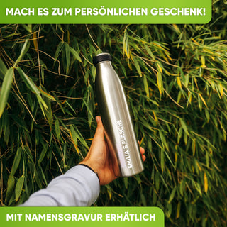 Premium Edelstahl Sport Trinkflasche isoliert mit [GRATIS Naturborsten - Bürste]