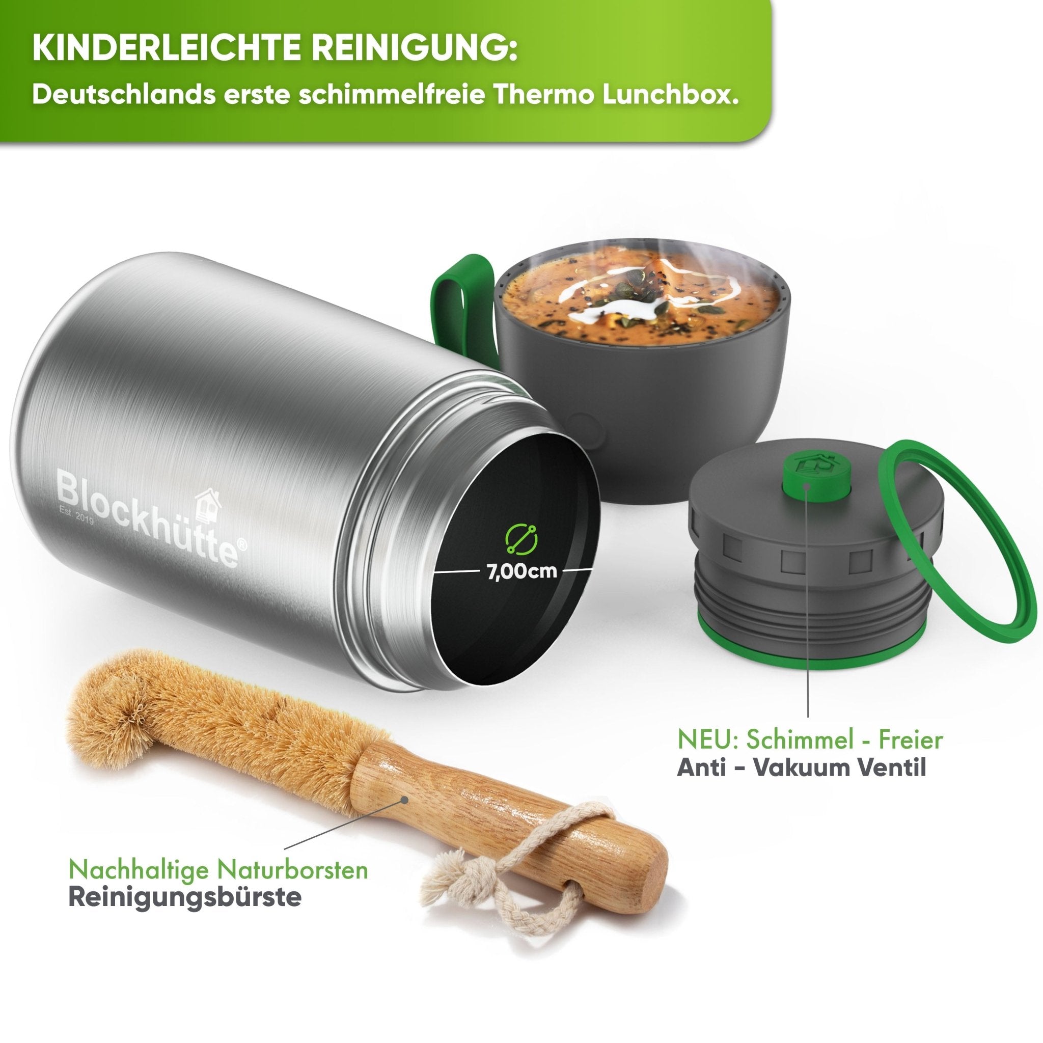 Edelstahl Thermo Lunchbox mit Anti - Vakuum Stöpsel | 730ml |