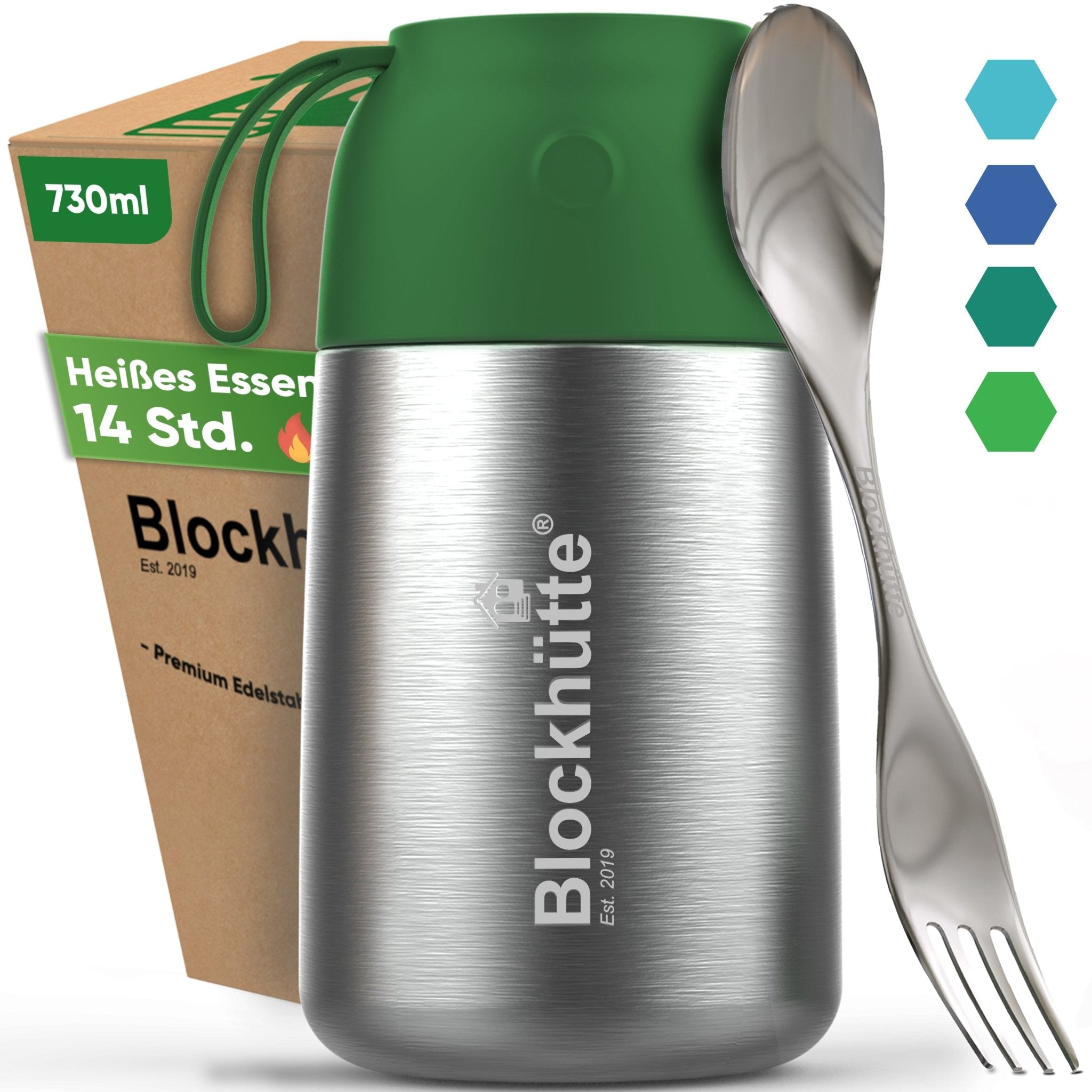 Edelstahl Thermobehälter für Essen | Dunkelgrün | 1000ml