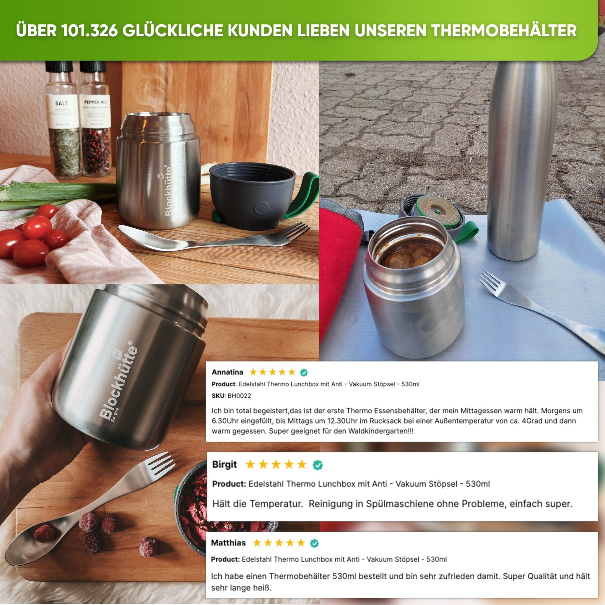Edelstahl Thermobehälter für Essen | Schwarz | 1000ml
