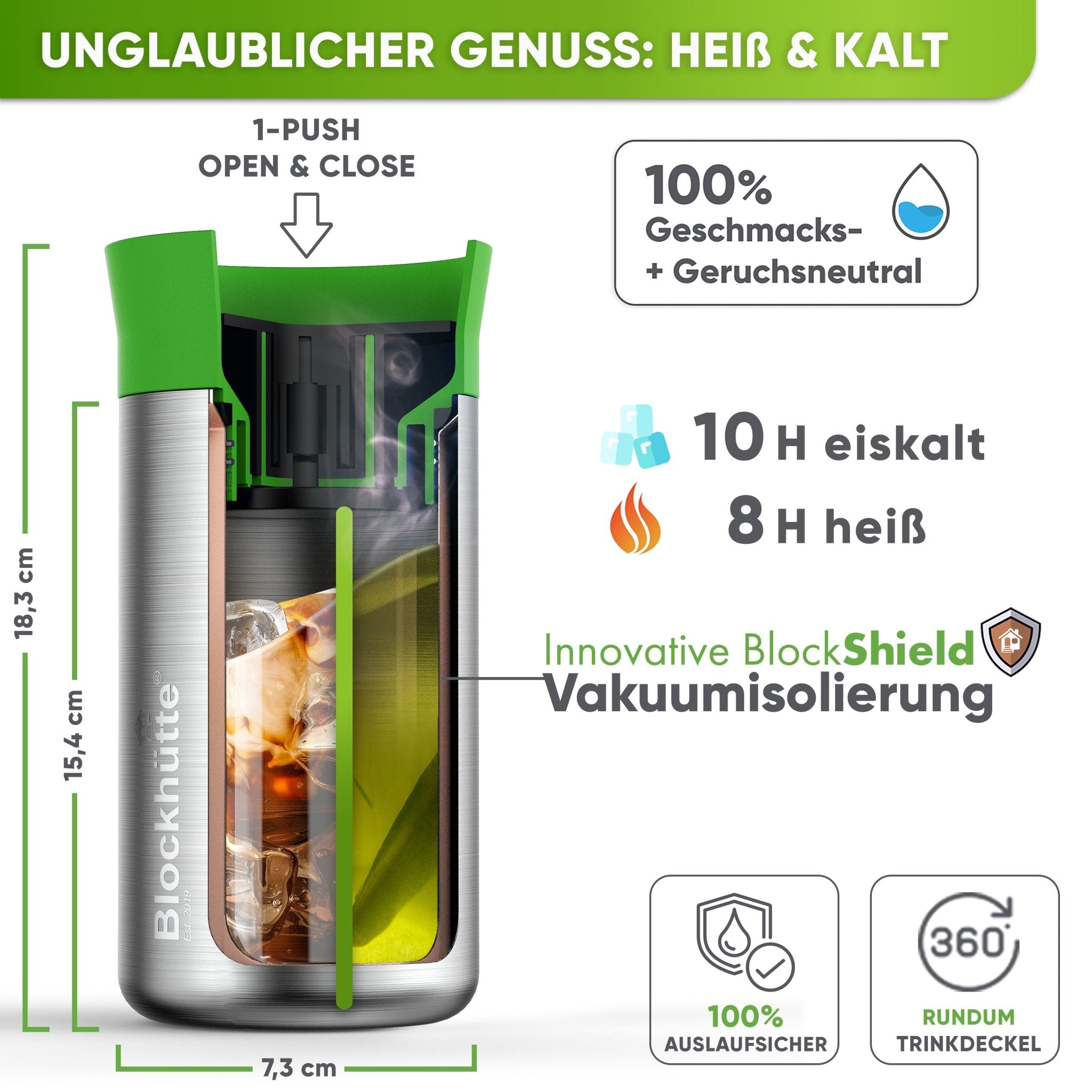 Individual Gravur für den Edelstahl Thermobecher | Blockhütte | Größe: 354ml | Farbe: Schwarz