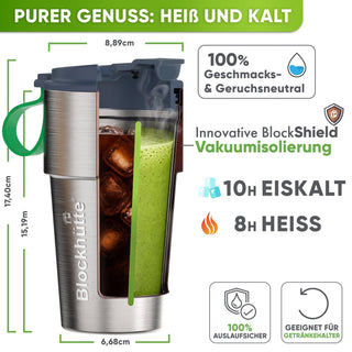 Isolierter Edelstahl Thermobecher für Kaffee und Tee – Grau, 500ml, Ansicht 3