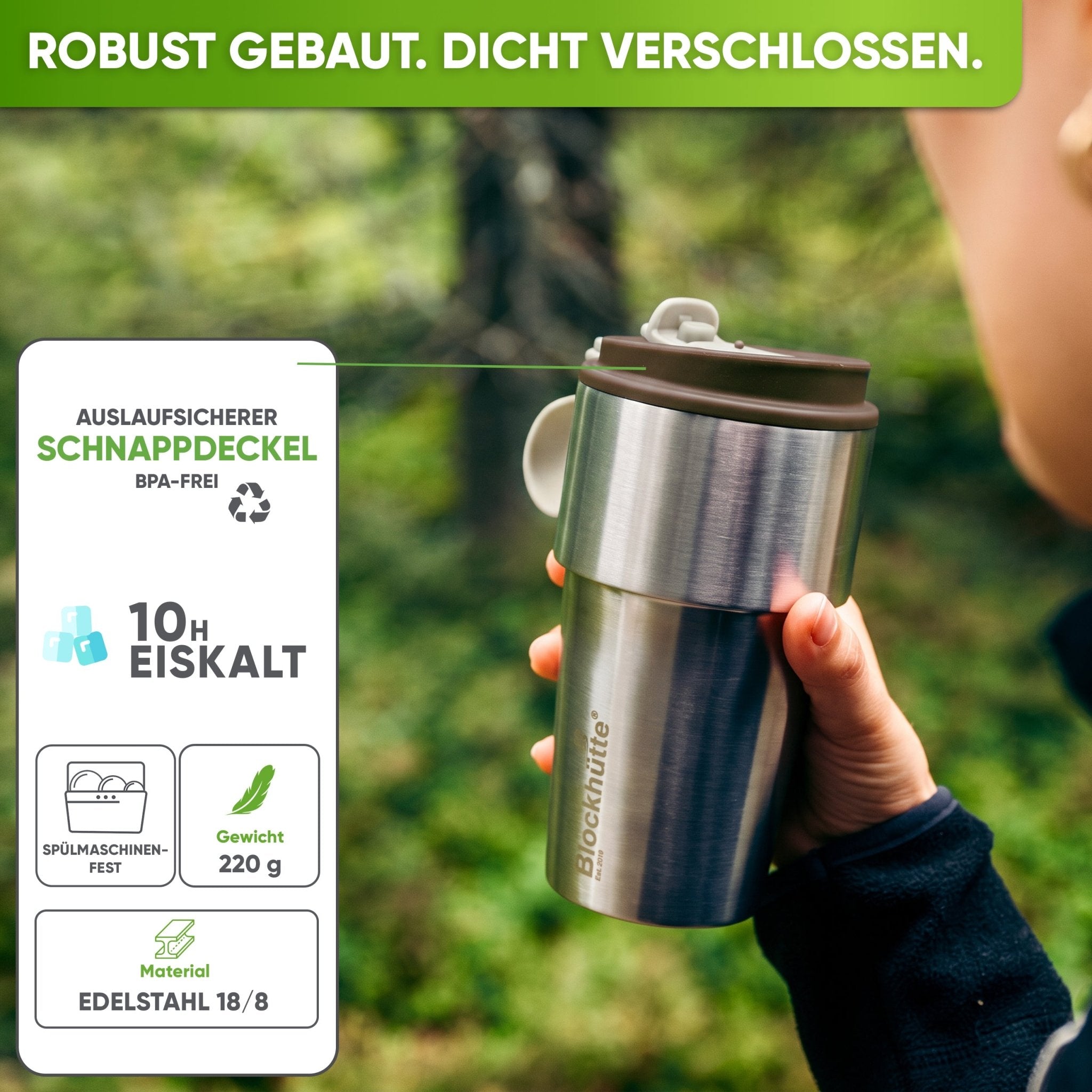 Isolierter Edelstahl Thermobecher für Kaffee und Tee – Braun, 500ml, Ansicht 1