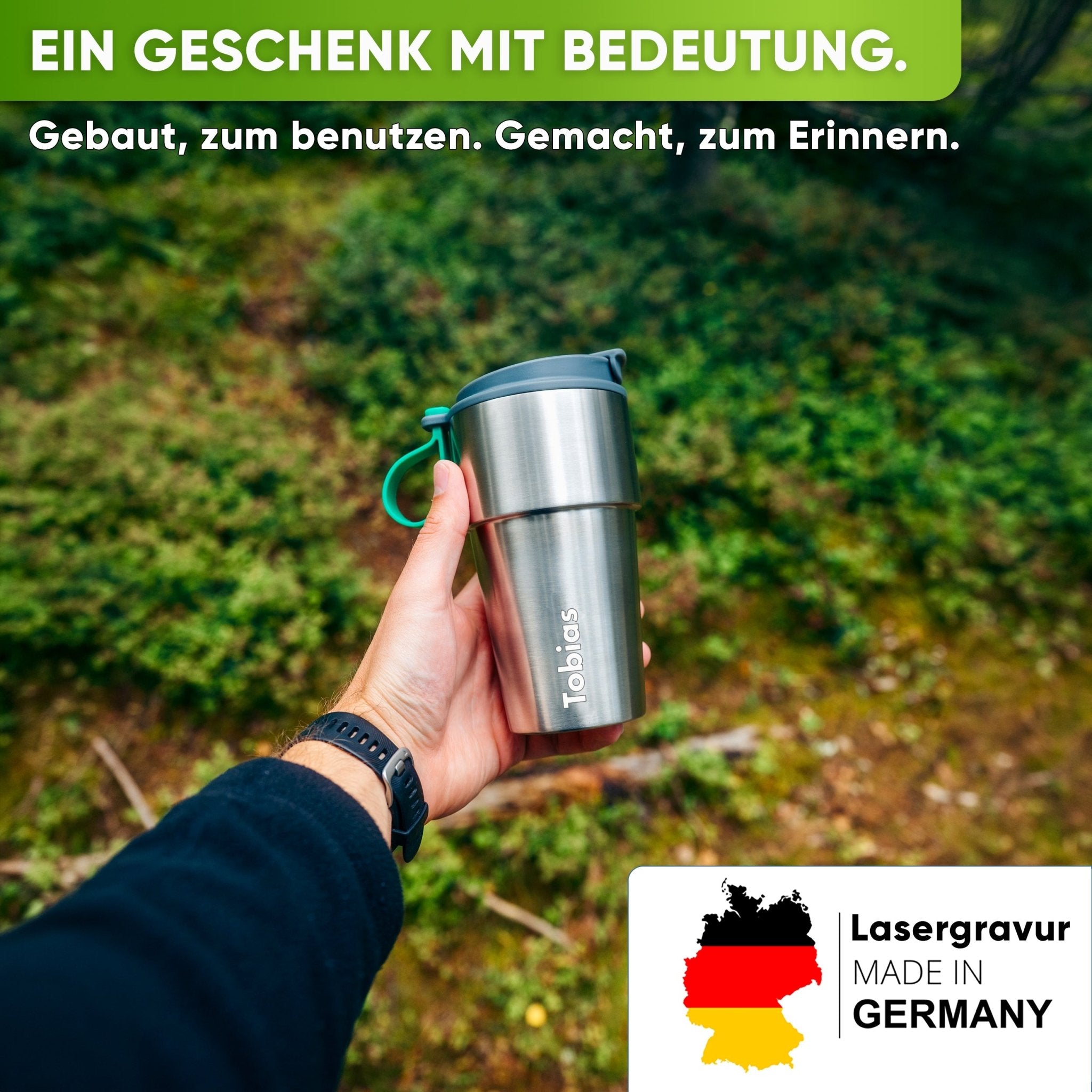 Isolierter Edelstahl Thermobecher für Kaffee und Tee – Grau, 500ml, Ansicht 5