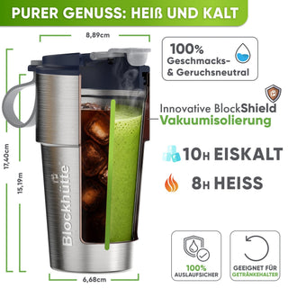 Isolierter Edelstahl Thermobecher für Kaffee und Tee – Dunkelblau, 500ml, Ansicht 2