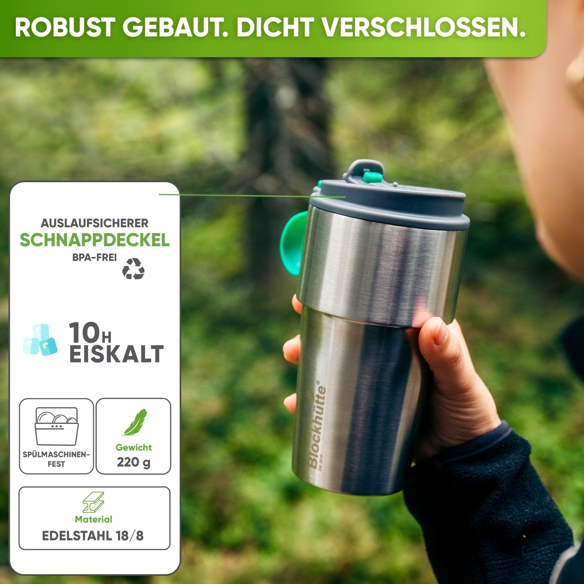 Isolierter Edelstahl Thermobecher für Kaffee und Tee – Grau, 500ml, Ansicht 1