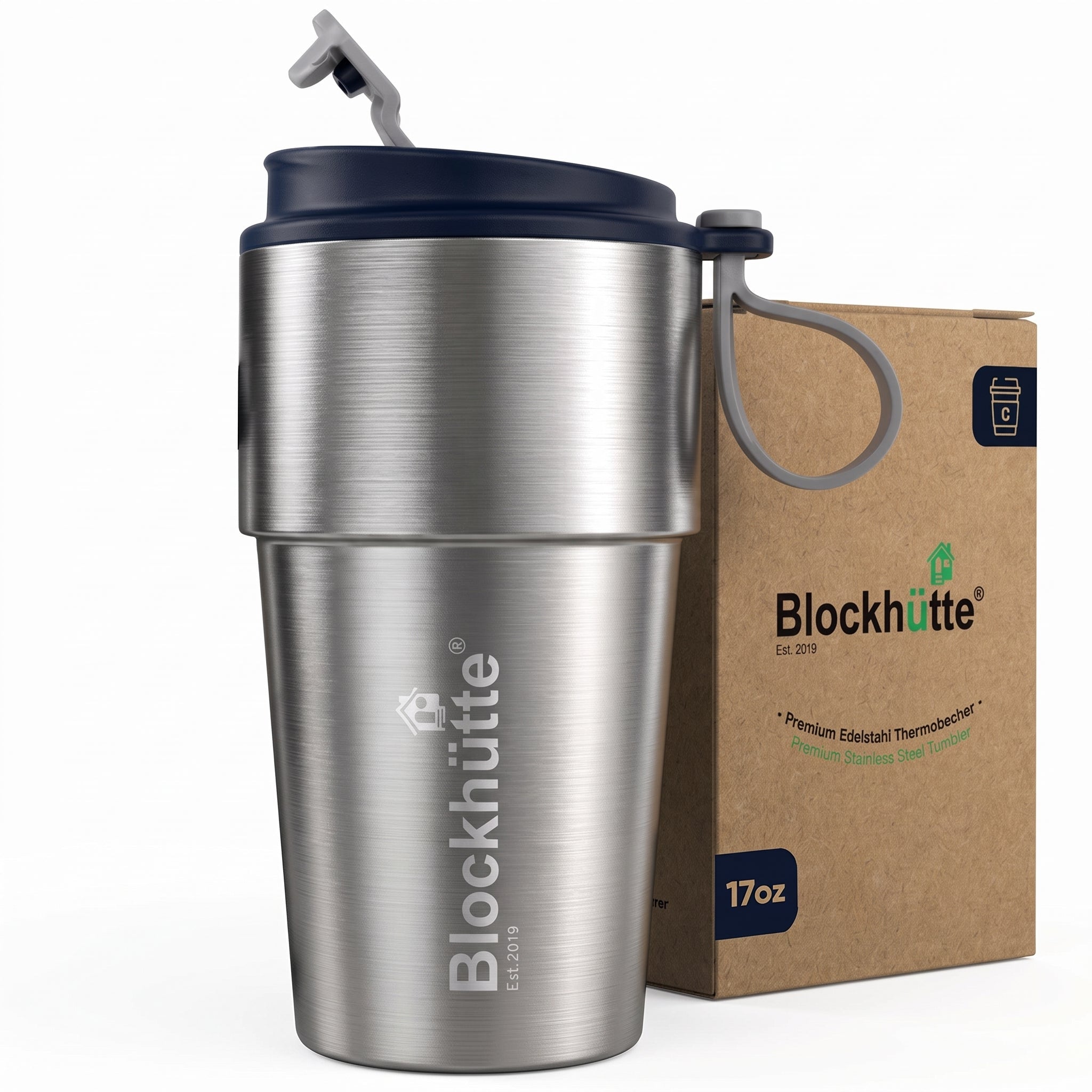 Isolierter Edelstahl Thermobecher für Kaffee und Tee – Dunkelblau, 500ml