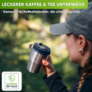 Isolierter Edelstahl Thermobecher für Kaffee und Tee – Dunkelblau, 350ml, Ansicht 4