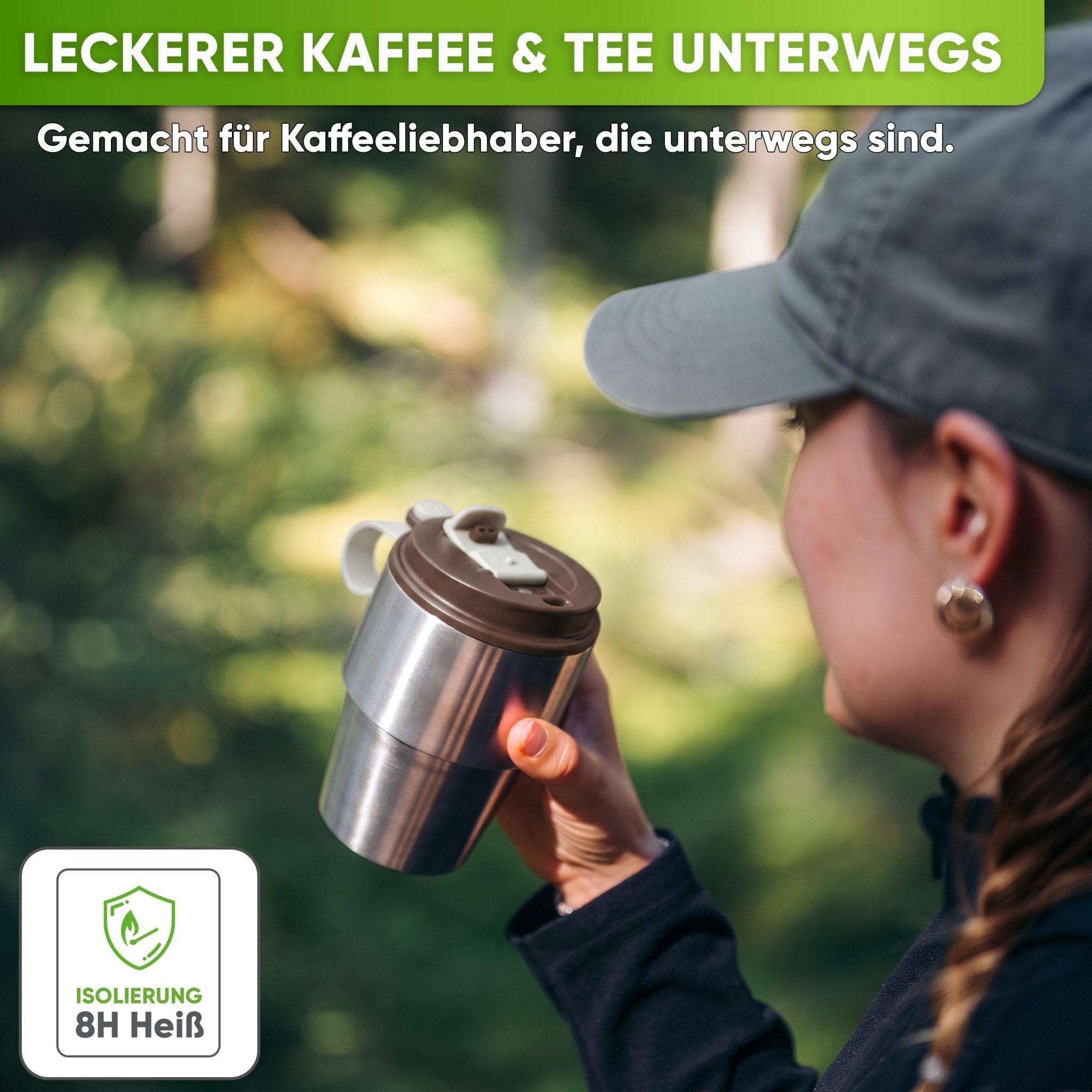 Isolierter Edelstahl Thermobecher für Kaffee und Tee – Braun, 350ml, Ansicht 4