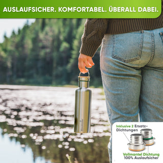 Premium Edelstahl Trinkflasche isoliert mit Silikonmantel - Blockhütte - BH0007-BLAU
