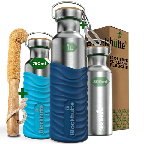 Premium Edelstahl Trinkflasche isoliert mit Silikonmantel | 750ml | Türkis
