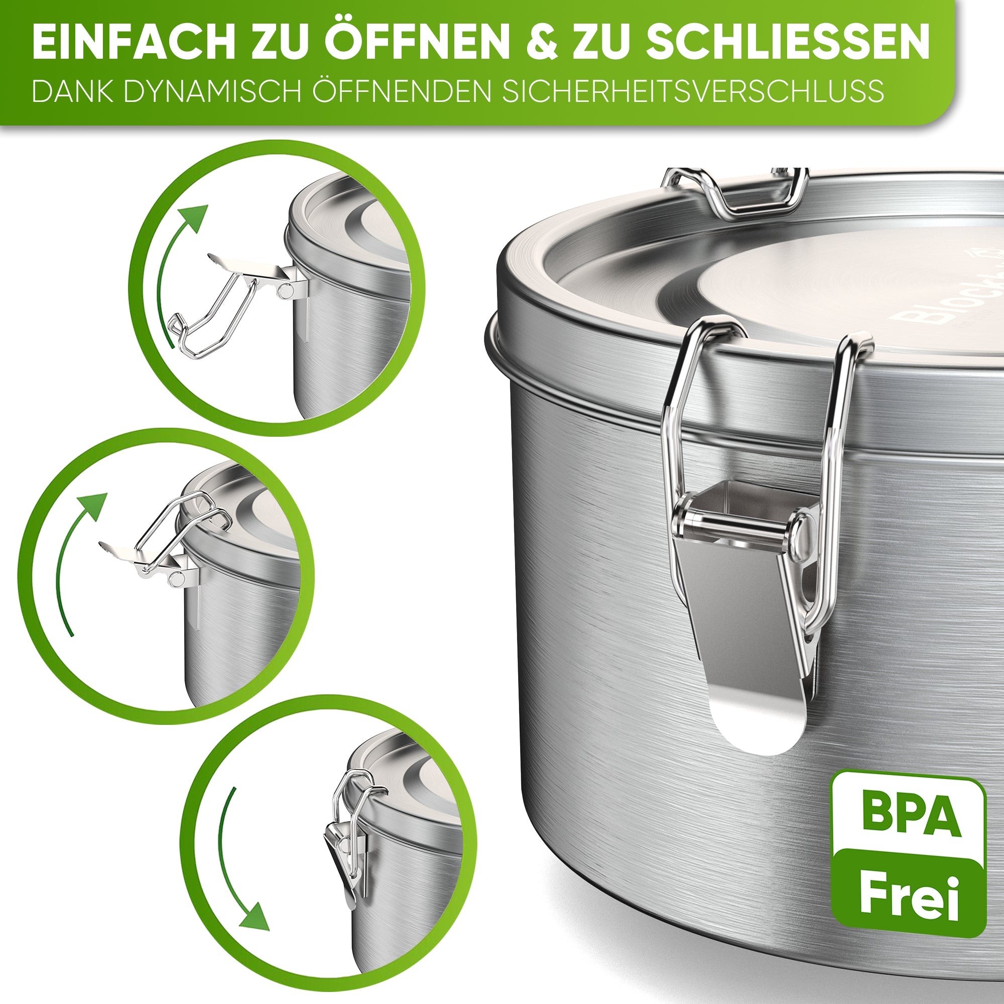 Runde Lunchbox aus Edelstahl mit Dichtung & Löffel - Blockhütte - BH0029