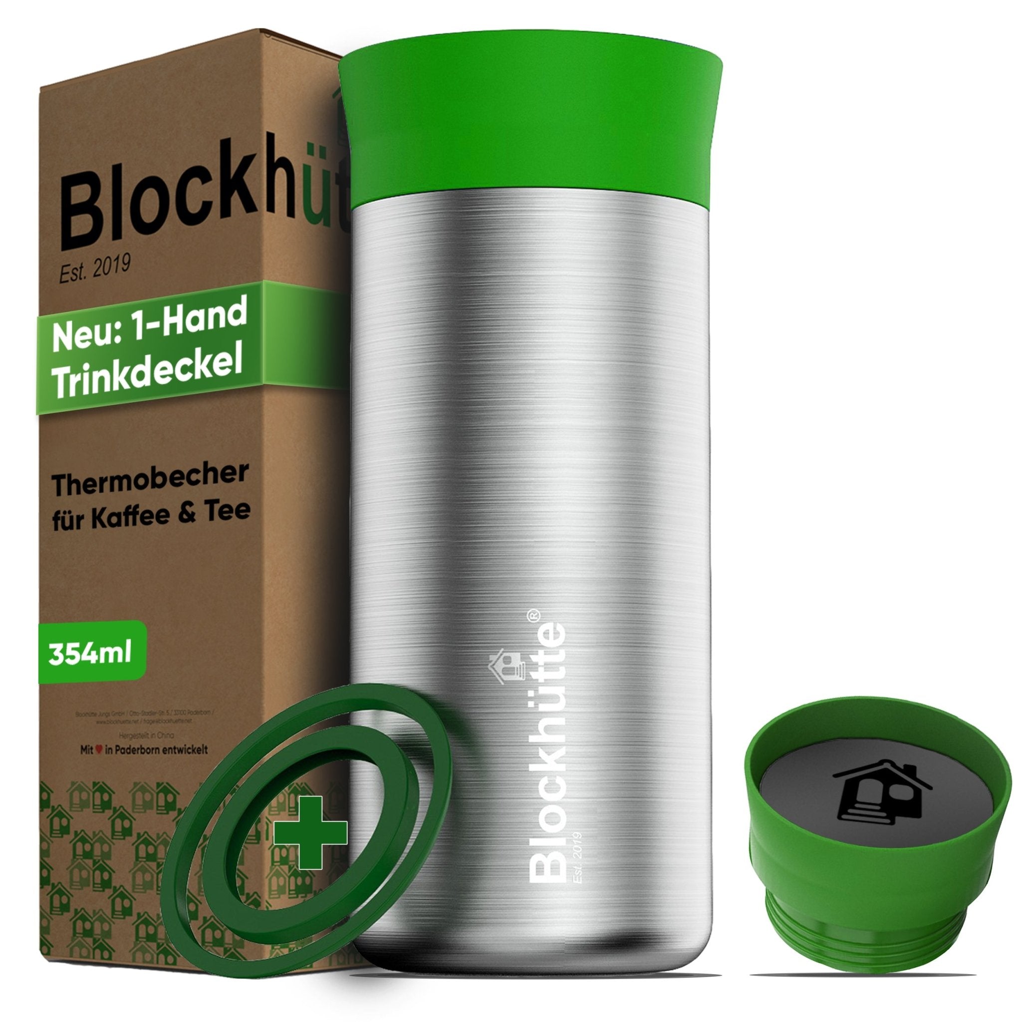 Thermobecher Edelstahl für Kaffee und Tee | 354ml | Giftgrün