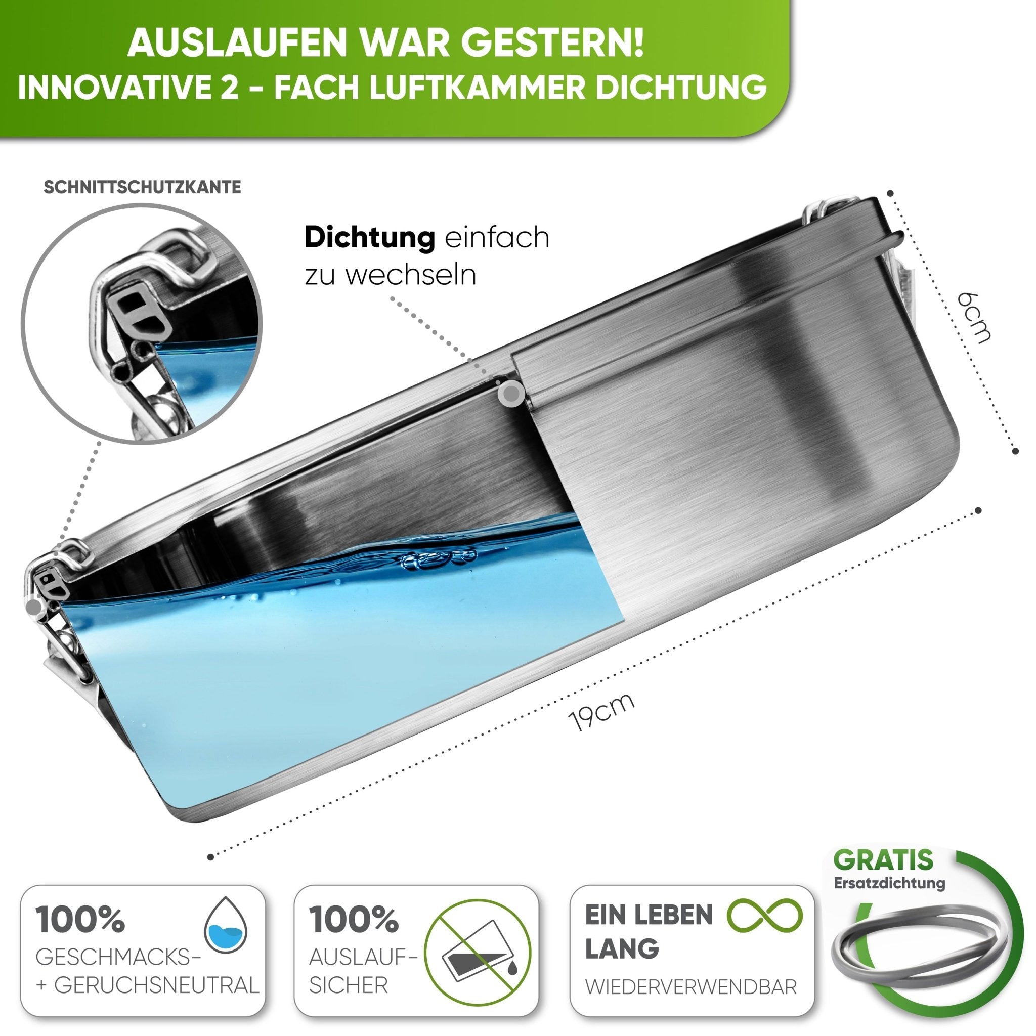 Alltags Bundle - Edelstahl Brotdose + Edelstahl Sport Trinkflasche | Edelstahl Sport Trinkflasche: 350ml | Edelstahl Brotdose: 1400ml